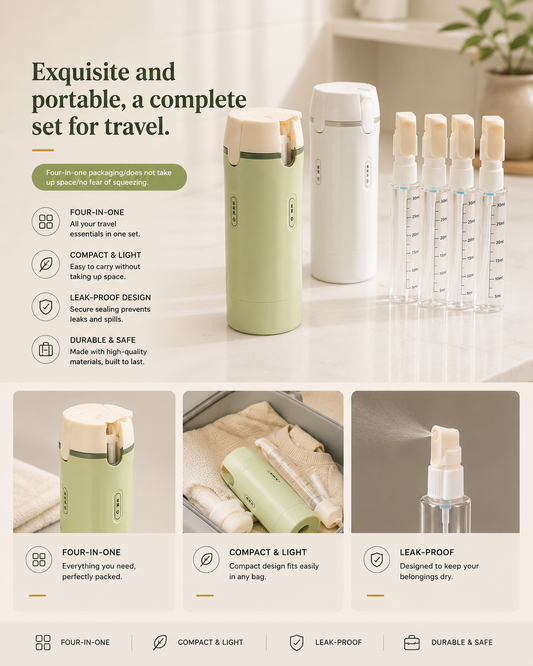 GlidePack™ 4-in-1 Travel Dispenser Bottles  Description
